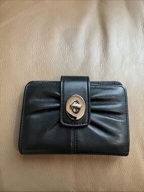 Classic Black Leather Wallet with Turn-Lock Closure